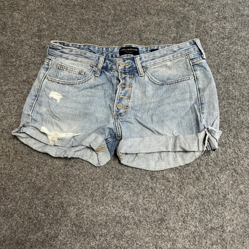 Lucky Brand Shorts Womens Size 4 Light Wash Cotton Distressed Button Fly Cuffed